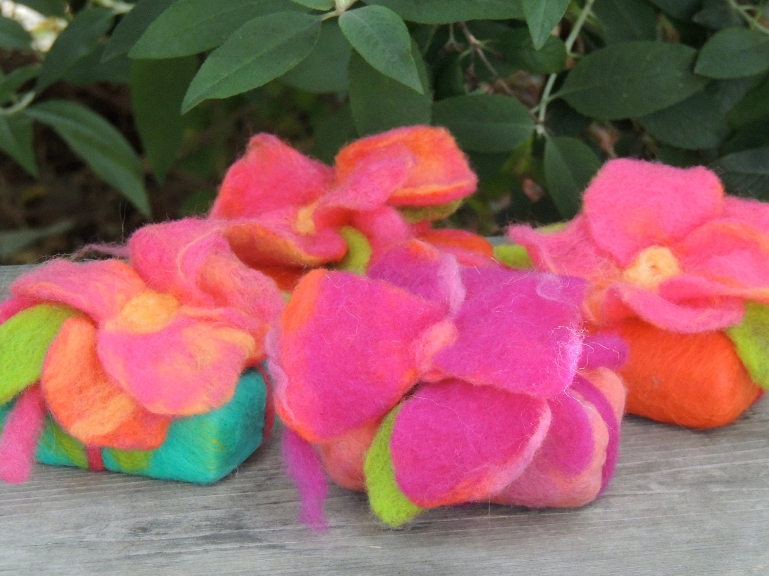 Felted Soap - Honey and oatmeal with wet felted flower detail Needle felted -Waldorf inspired creation by Rebecca Varon aka Nushkie