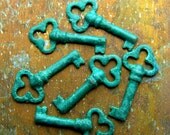 Hand Patina Verdigris Brass Skeleton Key Charms - 6 - LIMITED SUPPLY