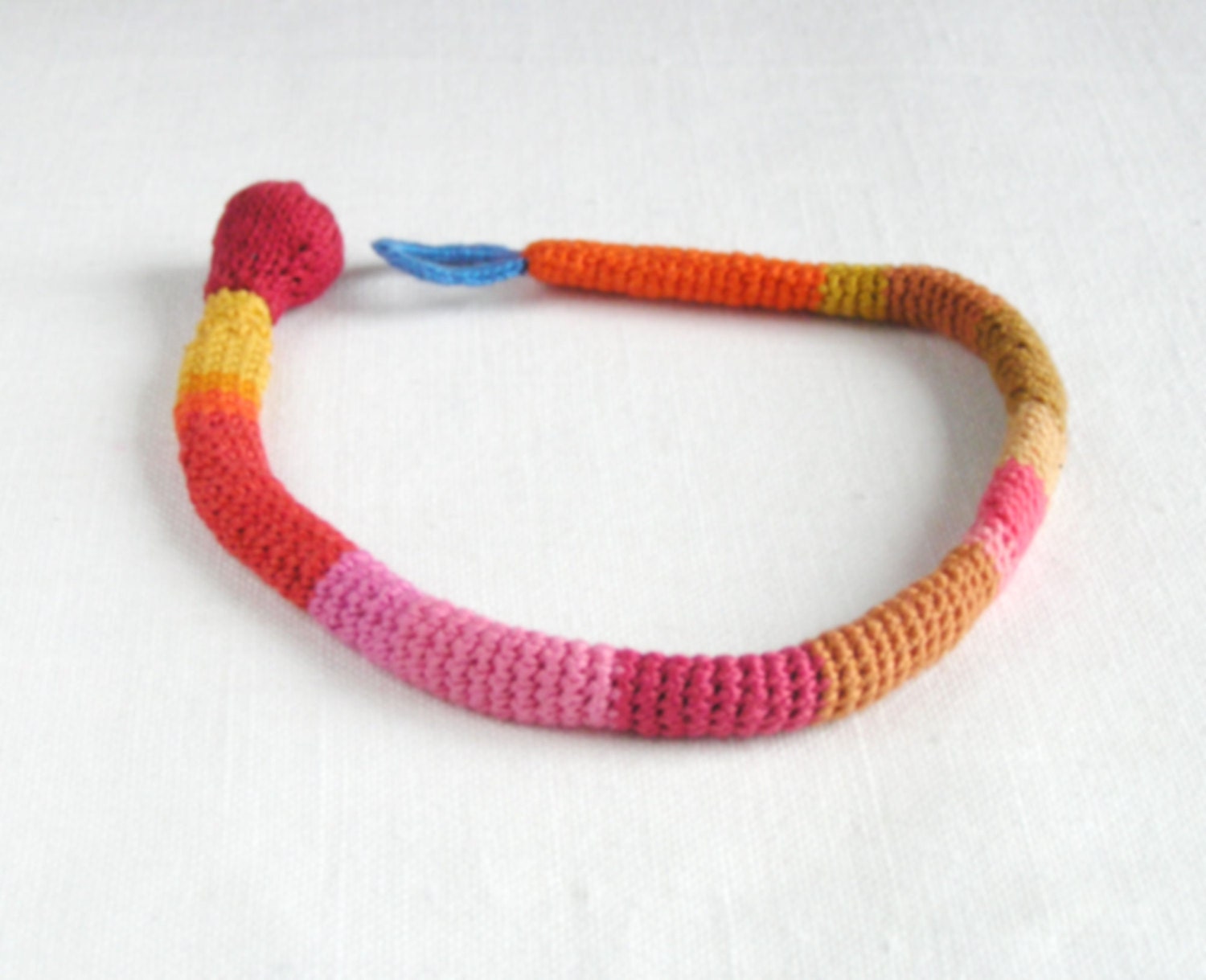 fiber jewelry - textile necklace - stripe colorblock  - crochet  yarn choker  -  red pink orange yellow