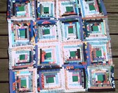 Fun, Funky, Folk Art  Log Cabin Star quilt top for wall or crib quilt, table topper, pillow
