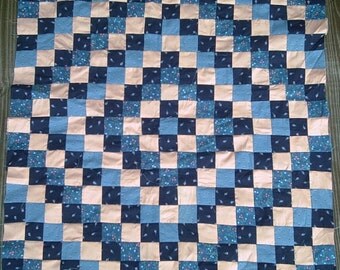 OOAK Trip Around the World crib or wall quilt top blue, peach