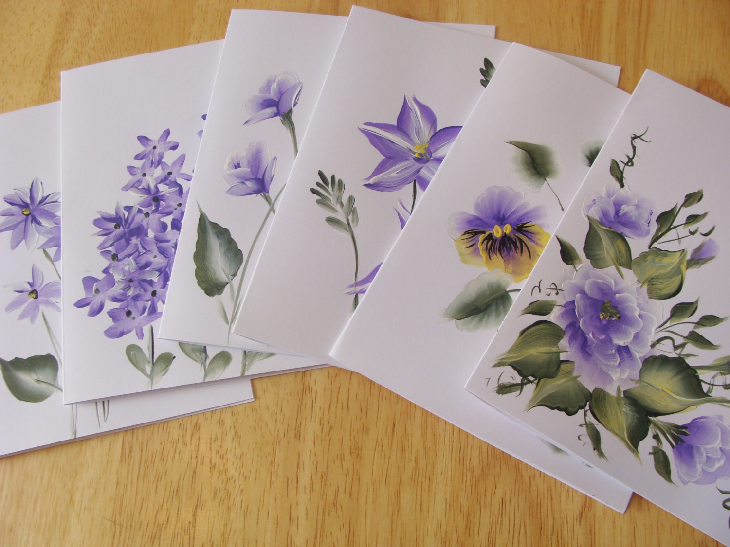 Flowers Set of 6 Cards Purple Hand Painted