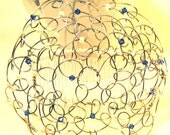 Bead Wire Kippah - Silver Wire White Pearl Blue Swarovski Crystals 4.5