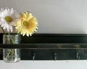 Primitive Country Black on Black Wood  & Hooks Cottage Mason Jar Wall Shelf