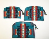 Wool Purse Organizer Bags Zippered Pouches Turquoise Chief Joseph
