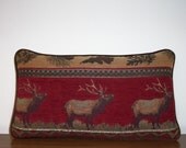 Woodlands Cabin Lodge Elk Chenille Tapestry Lumbar Pillow