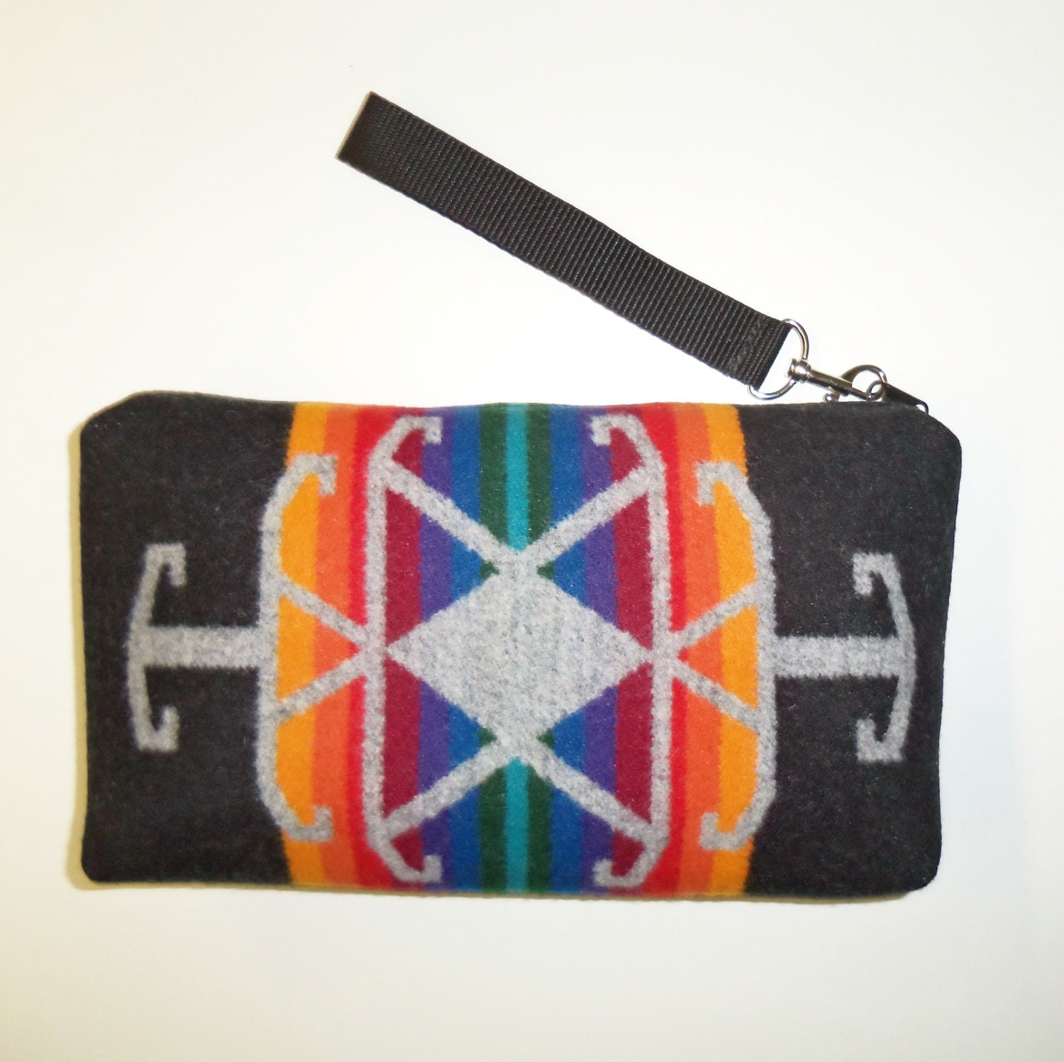 Wool Purse Wrist Bag Clutch Bag Removable Strap Tribal Inspired