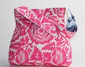 Nantucket Bag -  Reversible Purse with Zipper Pocket - Fuschia Blooms and Arabesque
