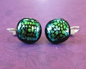 Green Clip On Earrings, Post Clip Earrings, Reptile Print Earrings, Clip Earring Jewelry - Alligator - 1861 -3