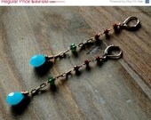 Summer Sale 10% Off Shabby Chic Long White Washed Gold Chain Earrings and Swarovski Crystals