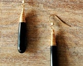 Summer Sale 10% Off 14k Gold Filled Wire Wrapped Earrings with Black Onyx Gemstones Pendants