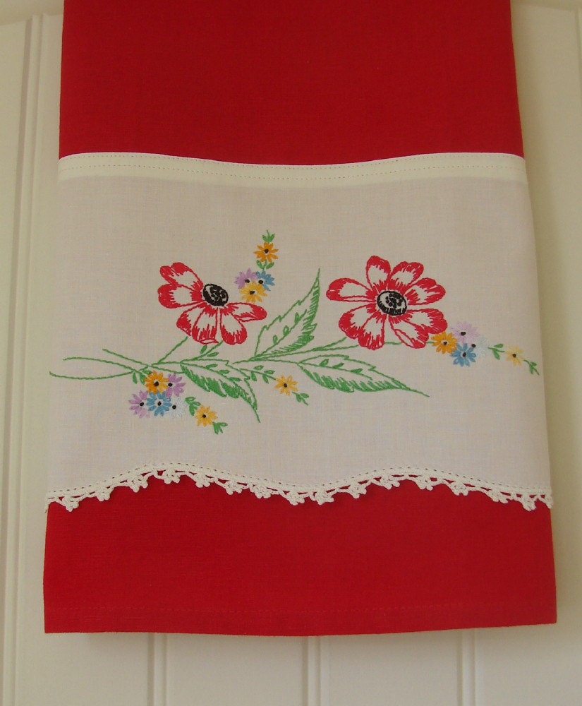 Recycled Vintage Pillowcase to Upcycled Tea Towel - Prairie WIld Flower - Homespun Home Decor