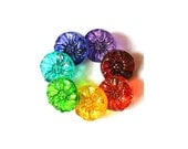 7 Vintage glass buttons flower shape hand painted 7 colors 13mm, Czech