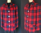Vintage 50s Pendleton 49er Style Jacket - 1950s Red Wool Plaid with Oversized Buttons - Size L to XL