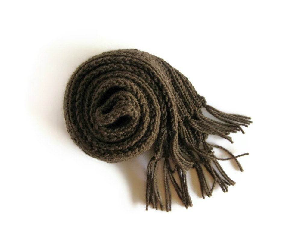Brown Chunky Scarf Knitted in Merino Wool