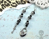 LOVE LOCKS - Silver and Black Lock and Key Charm Earrings