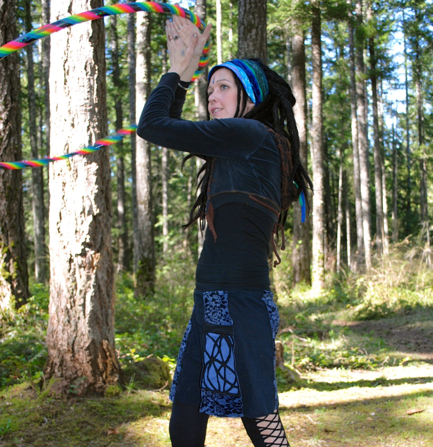 SPRING SALE Pixie Skirt, Festival Mini Skirt, Blue and Black
