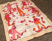 Vintage MOD 60s Birthdays Themed Linen Kitchen Tea Towel by Jonelle