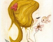 Mermaid Print Fish Kiss Nautical Girl Flower Wall Art 11 x 14---Fin Love