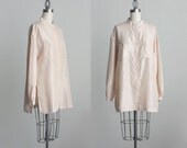 Silk Shirt 1990s Vintage Ecru Cream Silk Tunic Slouchy Button Up Extra Large Shirt Dress