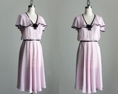 Pink Day Dress 1980s Vintage Pink And Black Full Skirt Ruffle Secretary Dress