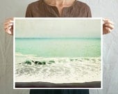 Large wall art poster 16x20 art print - Beach photography - pale mint blue sea shore water brown beach decor fine art photograph