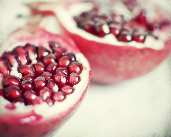 Pomegranate Fruit photography, kitchen, art, food, photograph, Still Life, art print, ruby, red, white 11x14