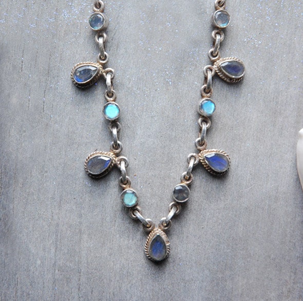 Labradorite Necklace - blue, gray, neutral, teardrop, rustic elegance, boho