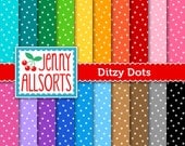 Ditzy Dot Digital Paper - 20 Polka Dot Sheets in Rainbow Colors - Instant Download