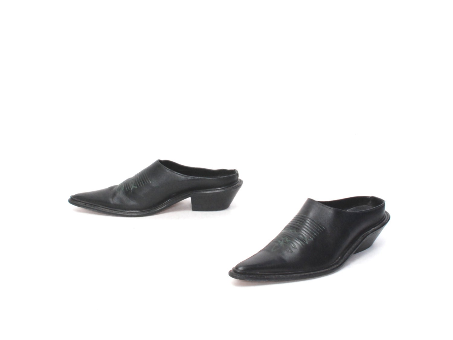 size 5 SOUTHWEST black leather 80s 90s MULES pointy clogs slip on boots