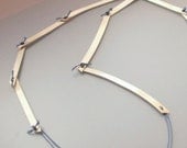 Silver Chain Necklace - Contemporary Adjustable Hand Tied Necklace with Blue Linen  - Thread