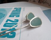 Aqua Blue Long Earrings- Turquoise Blue Resin and Silver -  Made in Bath - Buds