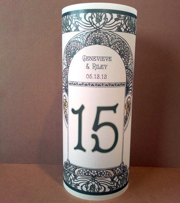 Gatsby Garden Luminary Table Numbers - 8.5 inch - Art Nouveau Wedding Reception Papers - SAMPLE ONLY