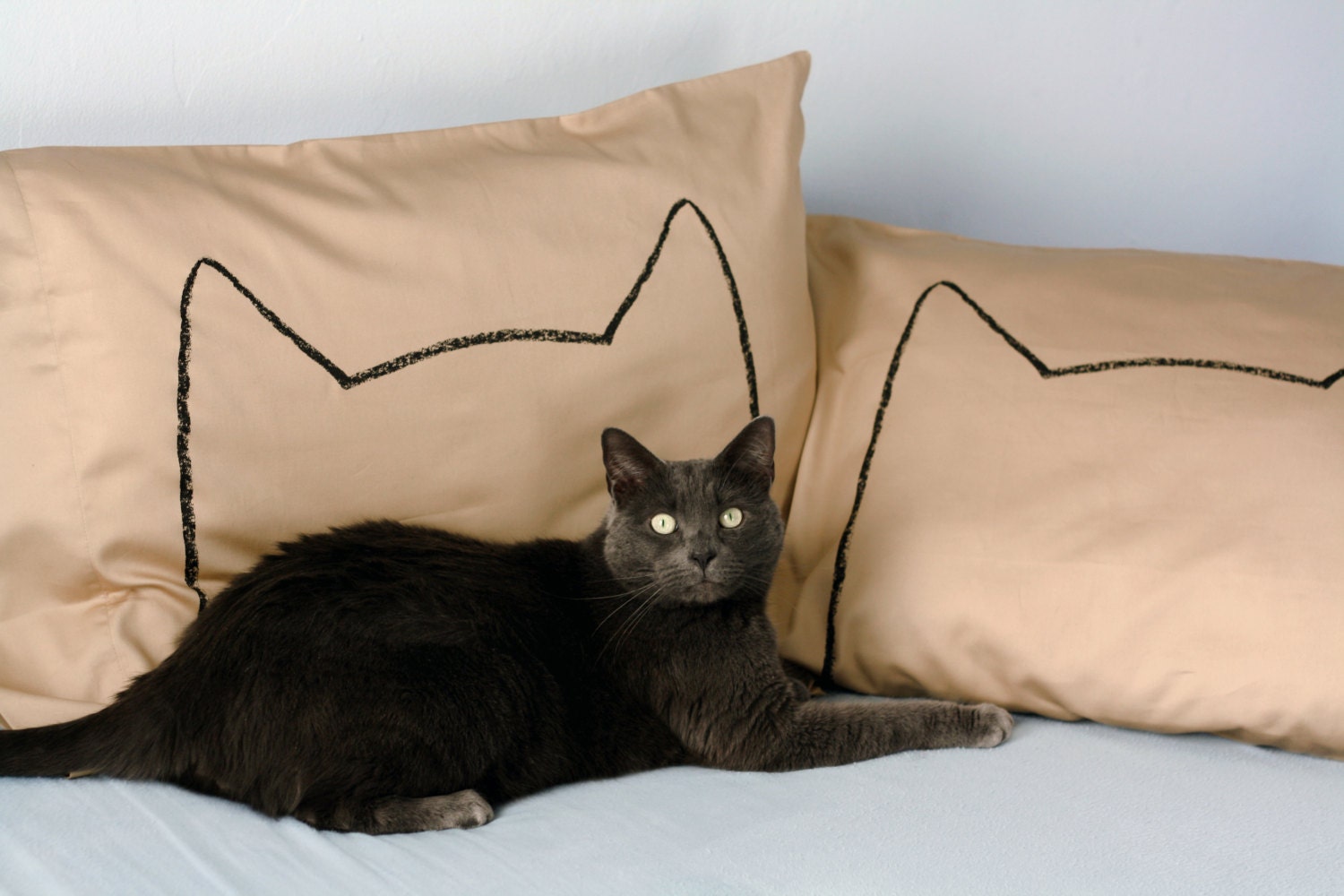 Mocha Brown Cat Nap Pillow case Set : 300TC, Standard - kitten home decor, decorative pillow, bedding, gift for couples, minimal, pet lover