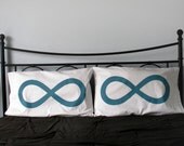 His and Hers Infinity, Pima Cotton Queen Pillow cases in teal blue, queen bedding 300TC / home decor, pillowcase, 8th anniversary