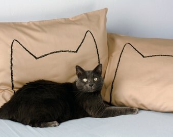Mocha Brown Cat Nap Pillow case Set : 300TC, Standard - kitten home decor, decorative pillow, bedding, gift for couples, minimal, pet lover