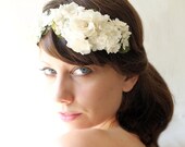 Flower crown, Bridal hair, Wedding accessory headpiece , White flower fascinator, vintage millinery