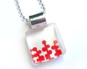 Red and white foliage pendant - hand painted glass -