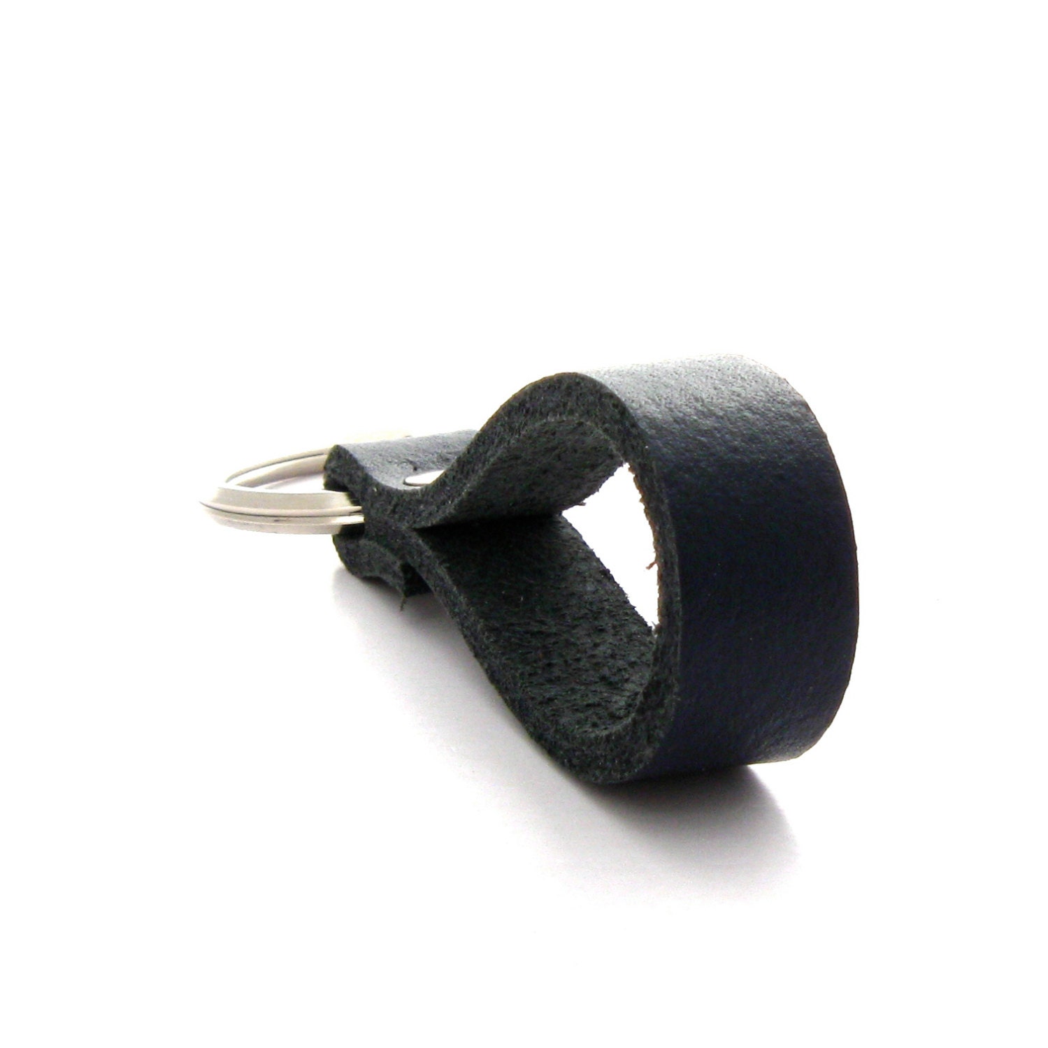 Nautical Leather Keychain, Handmade Blue Leather Key Ring in Navy Blue and Silver