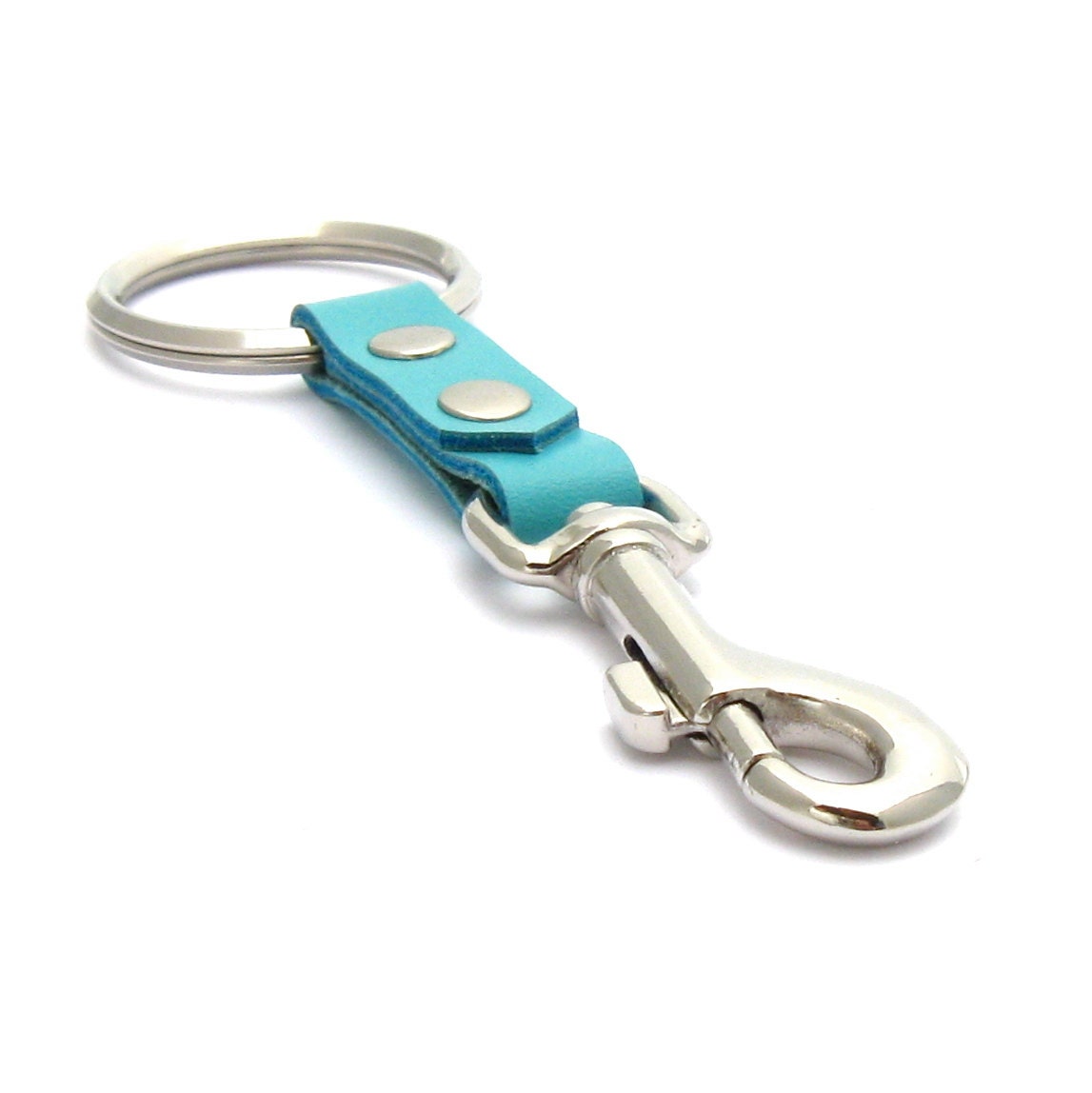 Aqua Leather Key Ring, A Classic Leather Keychain with a Swivel Clip