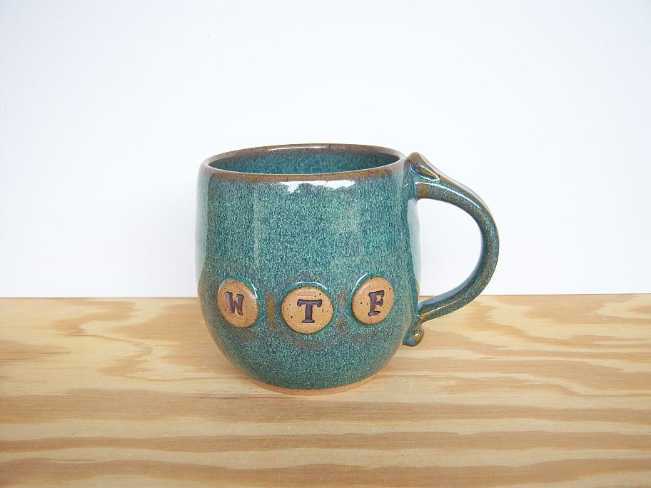 Pottery Mug in Sea Mist Glaze - Ceramic Coffee Cup - WTF