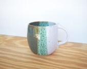 Stoneware Ceramic Coffee Cup in Sea Mist and White Glazes
