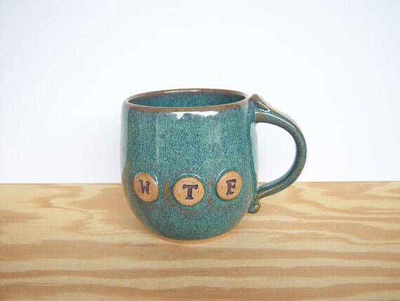 Pottery Mug in Sea Mist Glaze - Ceramic Coffee Cup - WTF