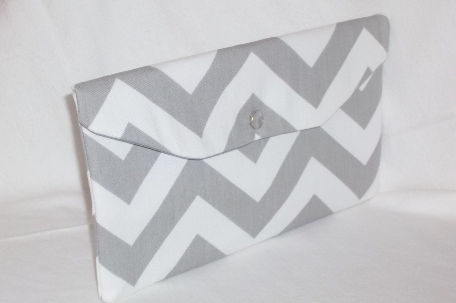 Bridesmaid Clutch /SALE and FREE SHIPPING / Fold Over Envelope Clutch / Premier Prints - Zig Zag (Chevron) in Storm (Grey & White)
