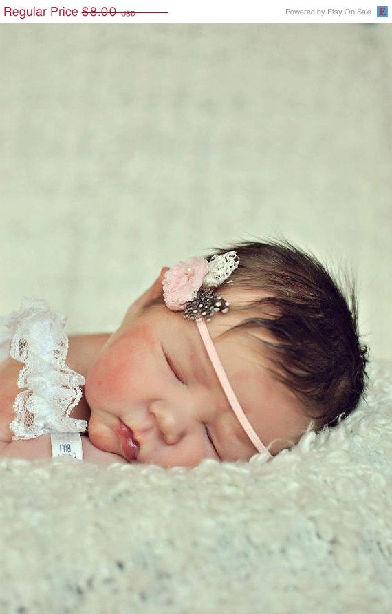 40% OFF SUPER SALE Shabby Chic Pink Chiffon Rose Skinny Headband