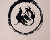 Beginnings. Crow Hare circle original art screenprint.