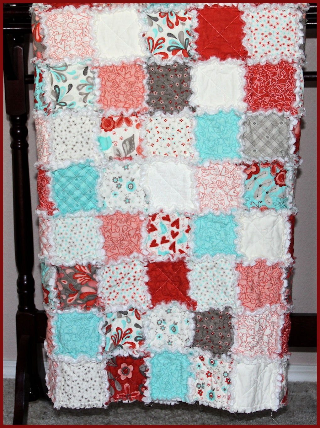 Hearts and Flowers Cotton Rag Quilt - Throw - Lap Quilt - Teens -Toddlers - Flirt - Great Gift