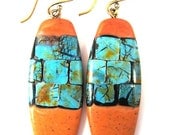 Fabulous Faux Collection - Pink Grapefruit Mosaic Turquoise Polymer Clay Earrings
