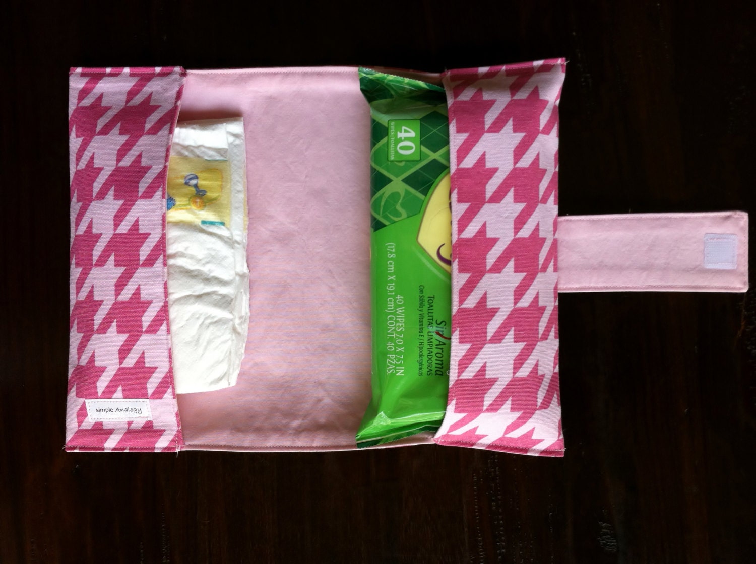 On-The-Go Diaper Clutch Pink Houndstooth Canvas
