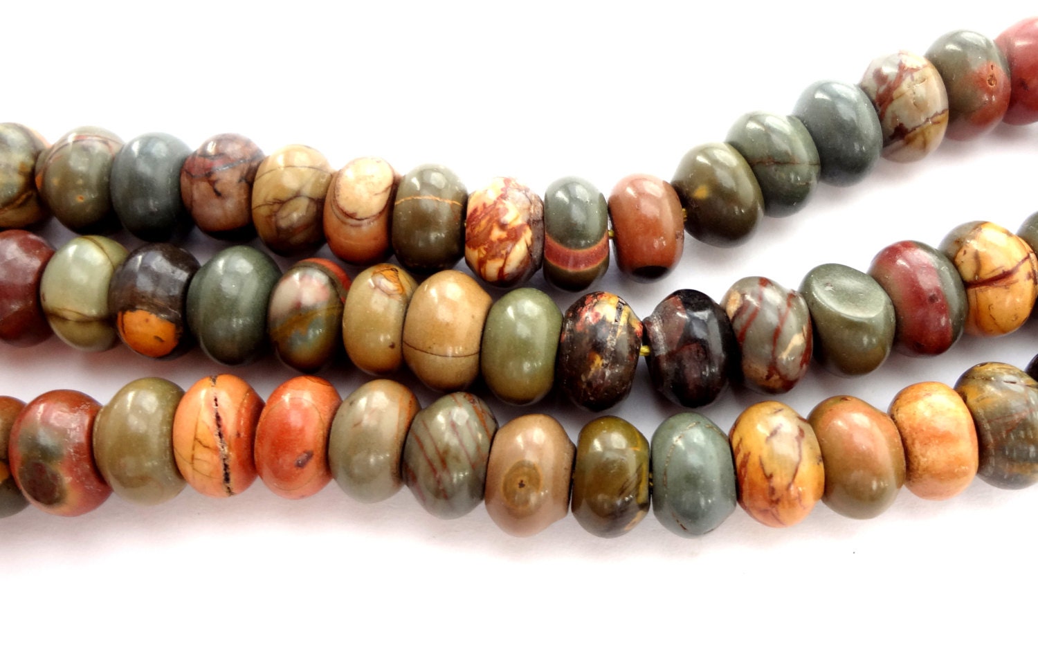 4 x 8mm Natural Multi Color Smooth Rondelle Picasso Jasper Semi Precious Gemstone Beads 10 Pcs